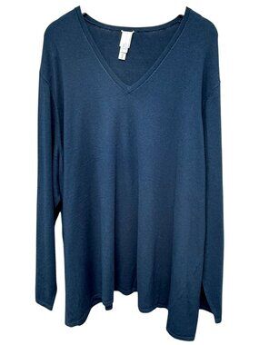 Marla Wynne Teal Blue Sweater Plus Size 3X Fine Viscose Blend Knit VNeck Classic